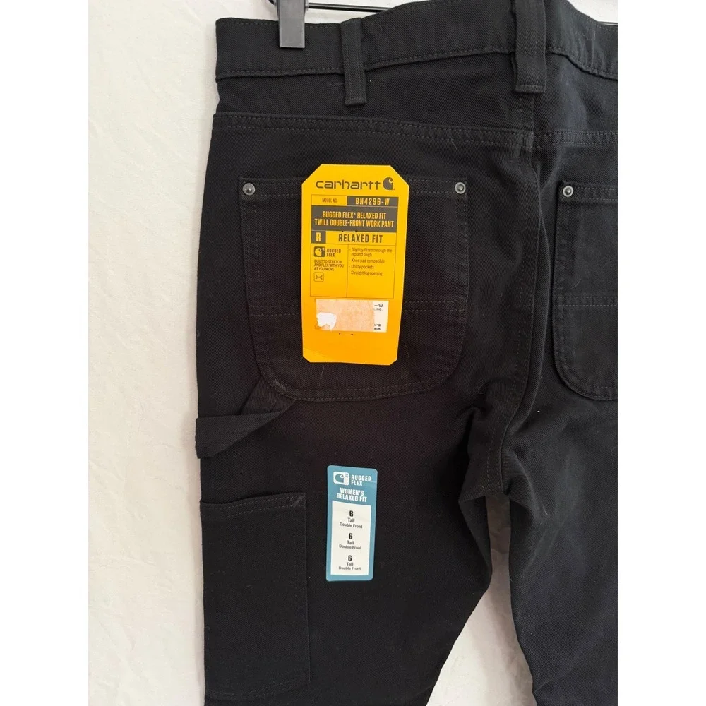 Carhartt Work Pants Womens Black Rugged Flex Double Front Relaxed Fit 6 Tall